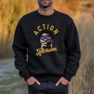 Baltimore Ravens Crewneck Sweatshirt Lamar Jackson Action Jackson Team Gift 17